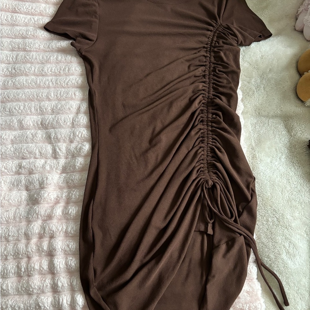 H&M Brown Flutter Sleeve Bodycon Mini Dress